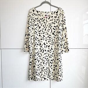 Diane Von Furstenberg Silk Dress Cream and Balck Geometricic Print Scoop Neck 10